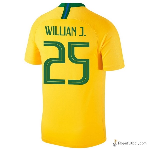 Camiseta Brasil Replica Primera Ropa Willian J. 2018 Amarillo